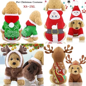 Рождественский костюм для домашних животных, осенне-зимняя одежда, толстовка с капюшоном для собак и кошек