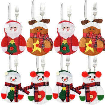 Рождественский чехол для вилки и ножа, сумка для столовых приборов, Рождественские шляпы Санта-Клауса, карман для посуды в виде снеговика, украшения для новогодней вечеринки.