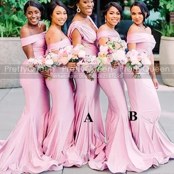 Розовые платья подружек невесты с открытыми плечами, русалка, Длинные черные платья для девочек, платье-футляр для свадебной вечеринки, платье подружки невесты