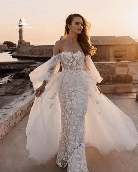 Роскошное Свадебное платье из тюля с аппликацией 2022, Иллюзионное Платье Принцессы с длинным рукавом в стиле Бохо, vestidos de novia