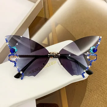 Роскошные Солнцезащитные Очки Diamond Butterfly Женского Бренда y2k Vintage Без Оправы Негабаритных Размеров Женские Очки gafas de sol