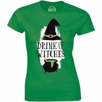 Рубашка Drink Up Witches, женская футболка в подарок на Хэллоуин, леди-ведьма, пьющая вино