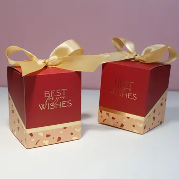 С наилучшими пожеланиями Бордовая коробка конфет Подарочные коробки, пригодные для вторичной переработки, пакеты с лентой Идеально подходят для свадебной вечеринки Шоколадные подарки для гостей