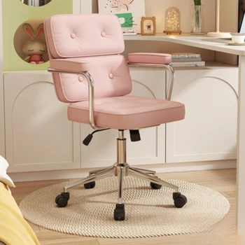 Светло-роскошный Розовый компьютерный стул, Дамский туалетный столик в спальне, Утолщенные офисные стулья, Удобные подлокотники, Офисная мебель