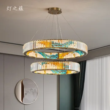 Светодиодная длинная подвесная лампа для гостиной, спальни, кухни, круглая эмалированная хрустальная люстра в восточном стиле, мебель для дома