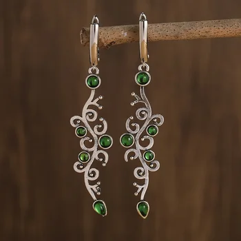 Серьги-капли в виде листьев серебристого цвета с зелеными камнями для женщин, ювелирные изделия для помолвки