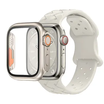 Силиконовый ремешок для Apple Watch ремешок 44мм 40мм 45мм 49мм 41мм 38мм Дышащий Плетеный браслет iwatch series 7 6 5 4 se 3 8 ultra