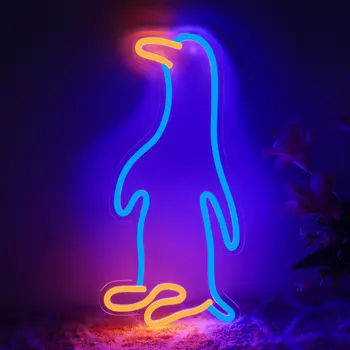 Синий Пингвин Симпатичное Животное Светодиодная неоновая вывеска Акриловая Неоновая вывеска USB Для домашнего художественного оформления стен детской спальни С Подсветкой ночных светильников