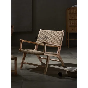 Скандинавский ротанговый стул, Кресло для отдыха, Ленивый диван из массива дерева, Кресло со спинкой из ротанга с одной спинкой