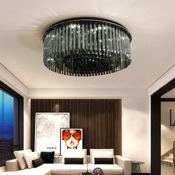 Современная хрустальная люстра для потолка роскошные круглые дымчато-серые хрустальные лампы декор спальни гостиной светильники со светодиодной подсветкой