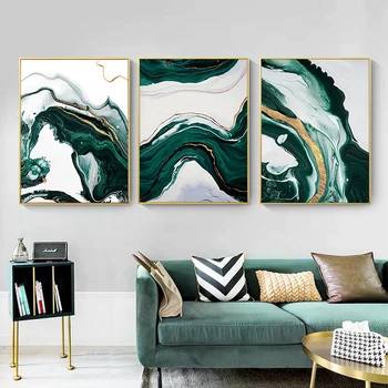 Современные минималистичные абстрактные картины на холсте, линии золотой фольги, зеленая текстура, настенные плакаты и принты для гостиной, спальни