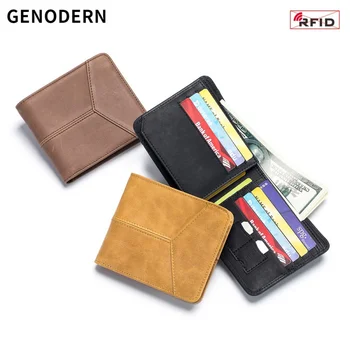 Современный мужской кожаный бумажник в стиле ретро с несколькими отделениями для карт, короткий Двух-трехстворчатый кошелек