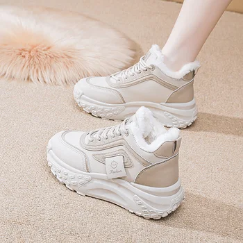 Спортивная женская обувь 2023, Зимние новые бархатные и утолщенные Корейские туфли для папы с высоким берцем, студенческие хлопчатобумажные туфли Instagram