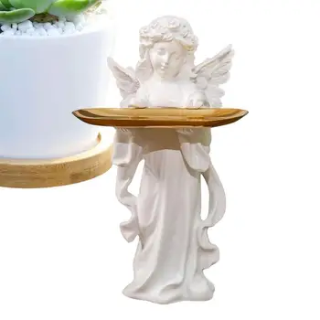 Статуэтка из смолы, удерживающая лоток для хранения Скульптуры Ангела-богини, Стеллаж для ключей из смолы, Стеллаж для хранения ювелирных изделий, Декор лотка для закусок