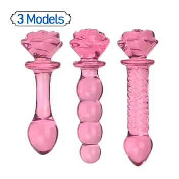 Стеклянный фаллоимитатор в форме цветка Розовой Розы Вагинальный Анальный Анальная пробка Мастурбатор для самоудовлетворения Секс-игрушки для женщин