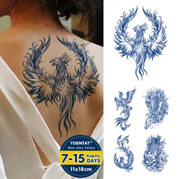 Стойкая Водостойкая Временная татуировка с чернилами Японского Феникса, Пламя Генипина, Травяной Боди-арт, Поддельная Татуировка для мужчин и женщин на руке