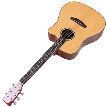 Столешница из массива ели, 41-дюймовая 6-струнная Акустическая гитара с вырезом, натуральный цвет, фолк-стиль, глянцевый блеск