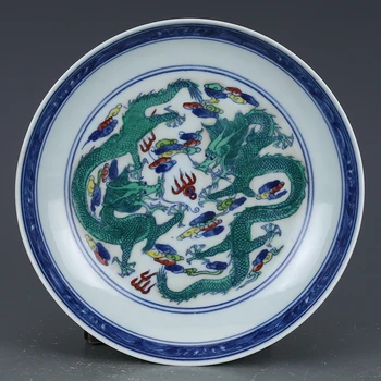 Тарелка с рисунком дракона и Феникса Qing Yongzheng Doucai, Старинный фарфор, Антикварные украшения ручной росписи.