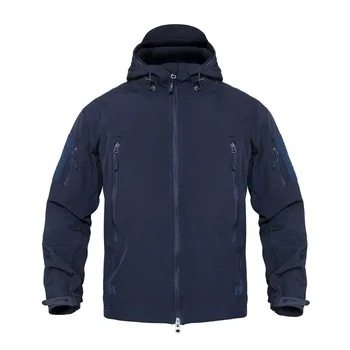 Темно-синяя военная куртка Soft Shell, мужская водонепроницаемая армейская тактическая куртка, зимняя теплая флисовая ветровка с капюшоном и брюки