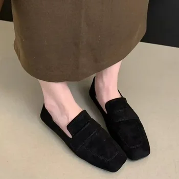 Туфли на плоской подошве Marie Janes, женские весенние замшевые туфли на низком каблуке, тренд 2024 года, Новые офисные туфли с квадратным носком, дизайнерские повседневные прогулочные Zapatos