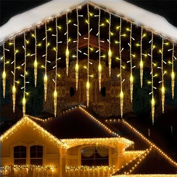 Уличная гирлянда Зимняя гирлянда Светодиодная световая завеса Сосульки Гирлянды на Новый год свисающие 0,3 м 0,4 м 0,5 м для рождественских украшений 2023