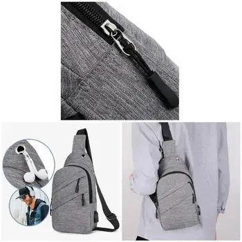 Уличная мужская сумка через плечо, холщовая повседневная сумка через плечо большой емкости с отверстием для зарядки через USB