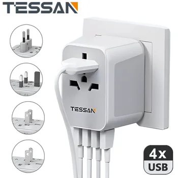 Универсальный Дорожный Адаптер TESSAN с USB-Портами Mini All In One Wall Charger Международный Адаптер Питания для Путешествий по ЕС/Великобритании/США/AUS