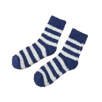Утолщенные плюшевые носки в креативную полоску Харадзюку, носки средней длины, носки для сна, носки в пол, зимние