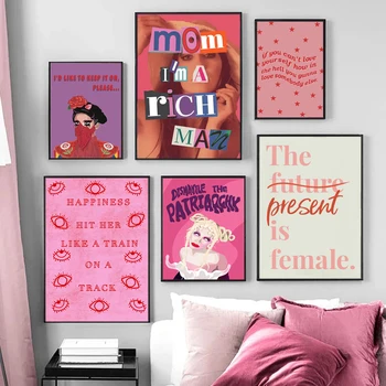 Феминистская девушка Сила Холст картина Любовь к себе цитата печатает женское настенное искусство розовые картины плакаты спальня домашний декор