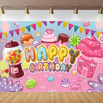 Фон для фотосъемки Candyland, пончики, сладости, фон для детей, девочек, украшение плаката для вечеринки по случаю Дня рождения, реквизит, баннер