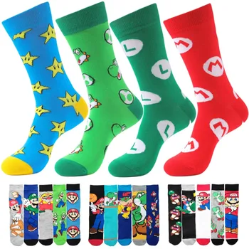 Хлопчатобумажные носки Super Marios Bros с рисунком аниме Йоши Луиджи Боузер Для мужчин и женщин, забавные носки для косплея, Милые мультяшные спортивные носки средней длины