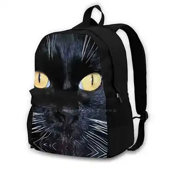 Черная Кошачья сумка Рюкзак Для мужчин Женщин Девочек Подростков Черный Кот Black Cat Kawaii Kitty Желтый Черный Милые Готические Ведьмы Witch