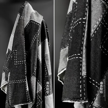 Черно-белые большие в клетку джинсовая ткань шить джинсовую ткань пальто юбка дизайнер одежды дизайнер личности ткани