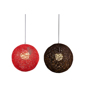 Шаровая люстра из бамбука, ротанга и пеньки, 2 предмета, Индивидуальное творчество, Сферический Ротанговый абажур-гнездо из ротанга - красный и кофейный