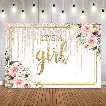 Это фон для девочки Золотой Детский душ Акварельные цветы Фон на день рождения для фотосессии Розовый цветочный пол Раскрывается