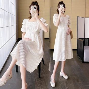 2317 # 2023 Летнее Новое Корейское модное платье миди для беременных Sweet Lovely A Line, тонкая одежда для беременных, Элегантная для беременных