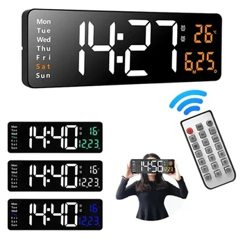 Большие цифровые светодиодные настенные часы-календарь с двумя будильниками, термометр температуры для спальни, гостиной, украшение стола для рабочего стола